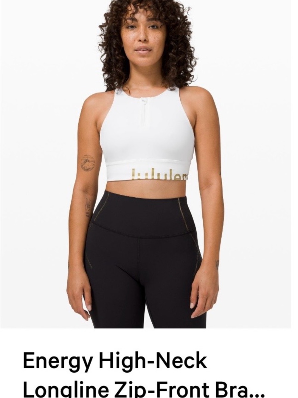 lululemon athletica White High-Neck Zip-Front Sports Bra with Gold Logo
